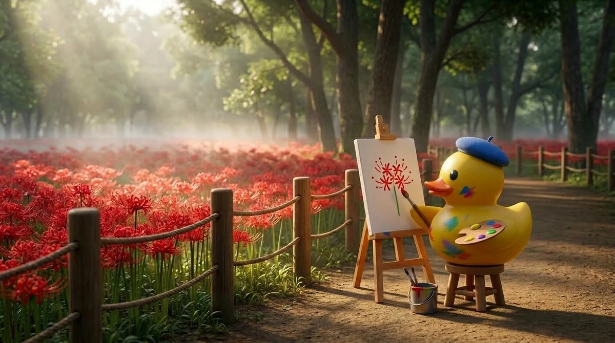 埼玉県の巾着田曼珠沙華公園に似た場所が、アヒルの世界にもあるみたい