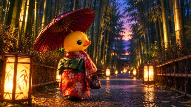 京都府の竹林の小径に似た場所が、アヒルの世界にもあるみたい
