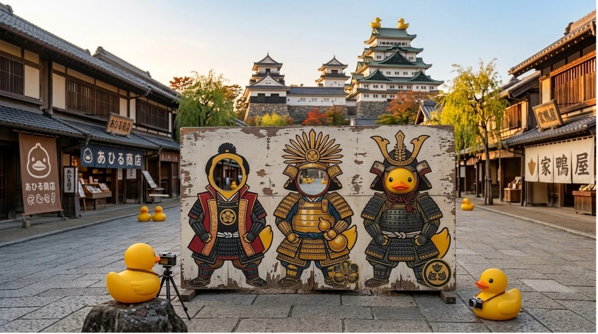 愛知県の名古屋城に似た場所が、アヒルの世界にもあるみたい