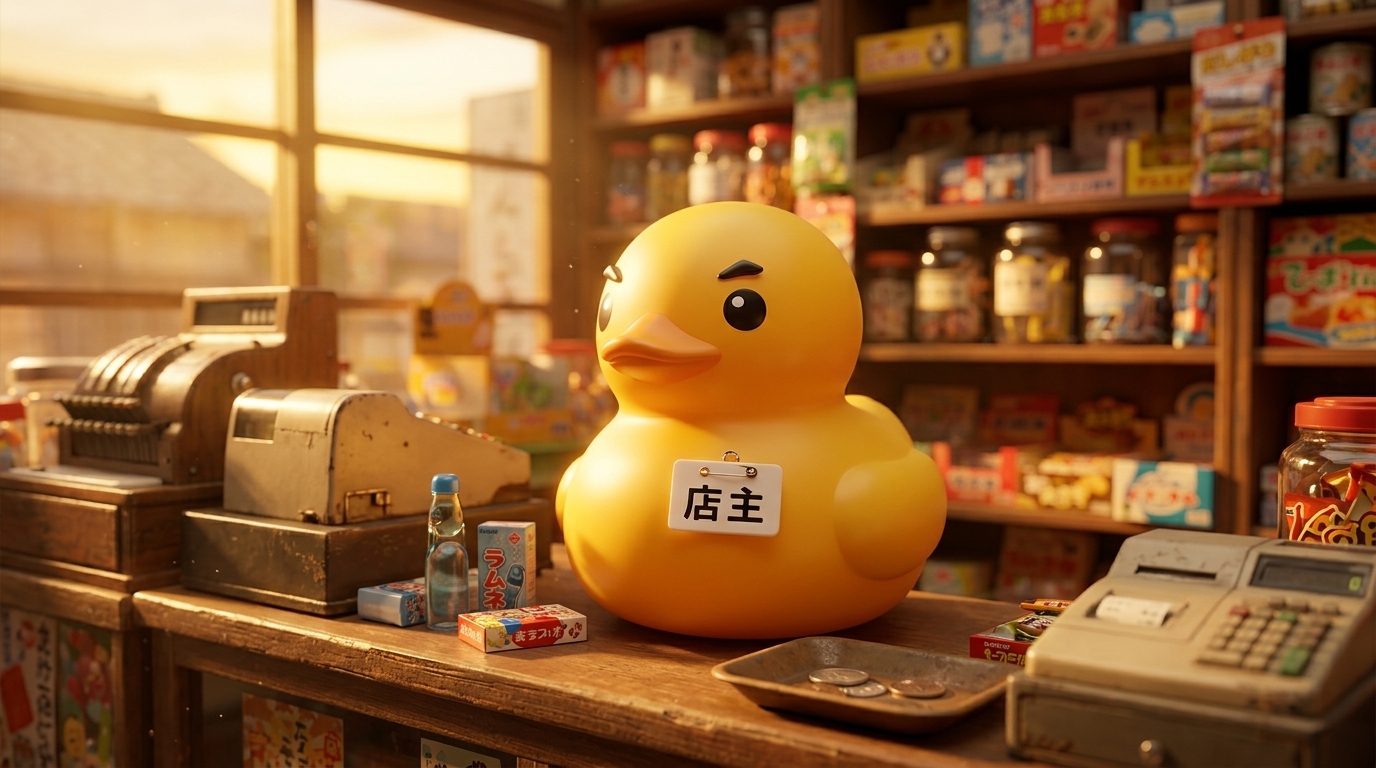 駄菓子屋さんの店長になったラバーダック